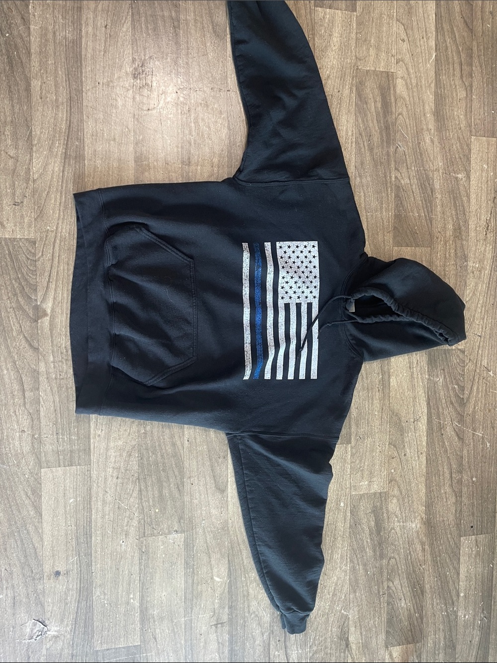 Gildan Black Hoodie with Thin Blue Line Flag Graphic